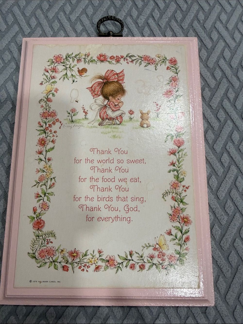 VTG 80s Hallmark Thank you Prayer Plaque Wall Hanging Pink 8”Retro Decor
